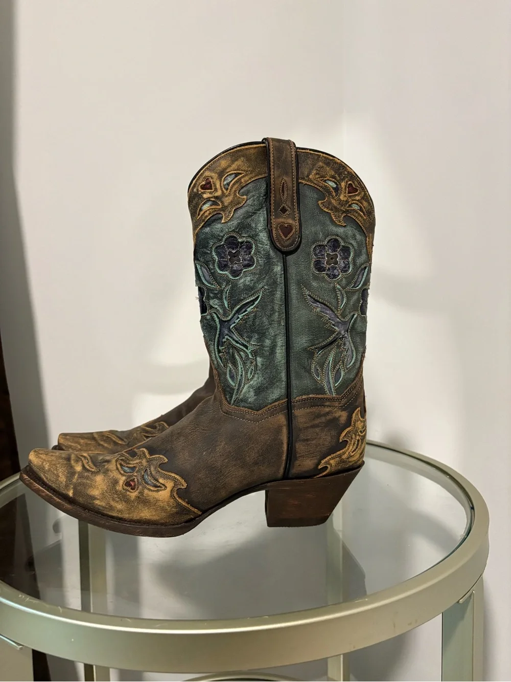 NWT Dan Post Indie Western Cowboy Leather Brown Turquoise Embroidered Size 11
